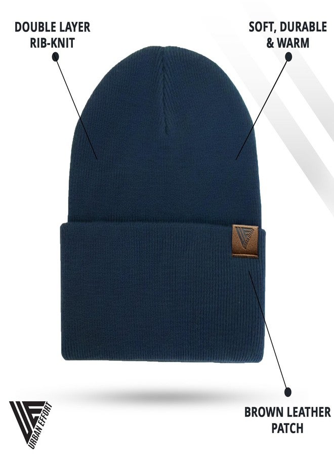 Urban Effort Unisex Knit Beanie - Warm Acrylic Cuffed Winter Hat for Men & Women, Soft Stretch Fit, Classic Streetwear Style (Navy Blue) - Image 2